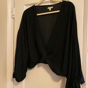 Black satin wrap top